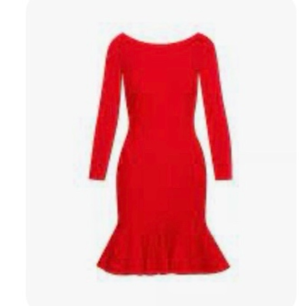 Oscar de la Renta Red Off-Shoulder Ruffle Hem Dress - Picture 4 of 10